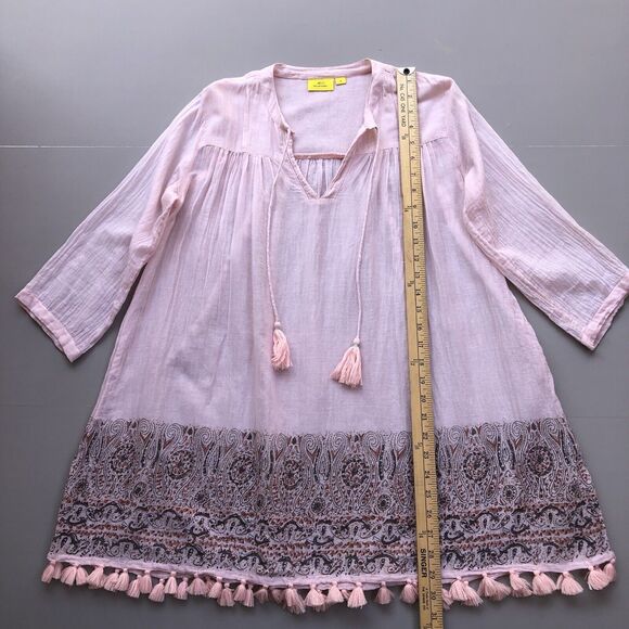 Roberta Roller Rabbit Women Small Tunic Fringe Coverup Shirt Serafina Pink Boho - Picture 7 of 14